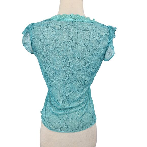 Vintage Forever 21 Lace Top – Turquoise Blue - Milkmaid Cottage M/L - Picture 5 of 7